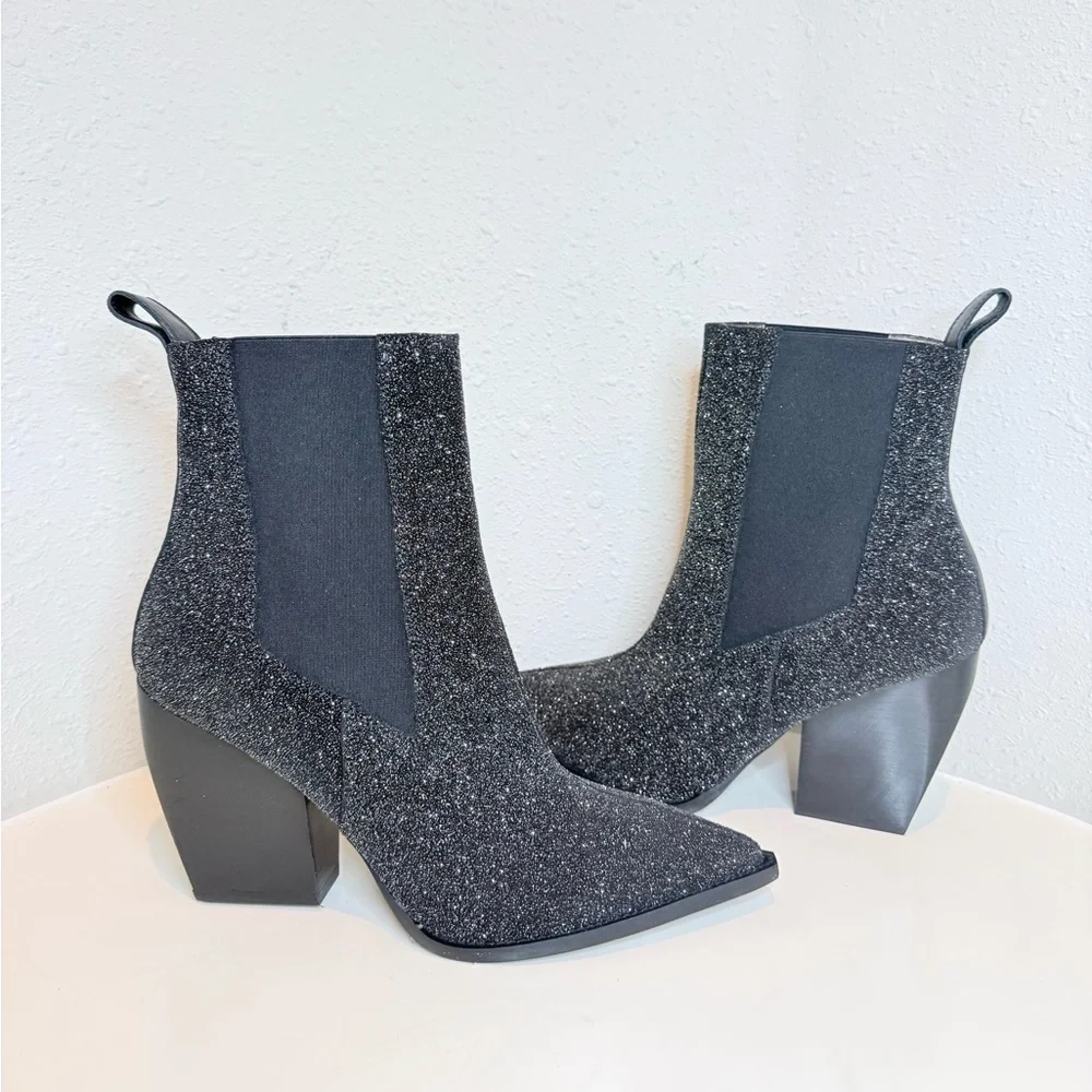 All Saints Women’s Ria Sparkle Glittery Black Bootie Size 10 NWT